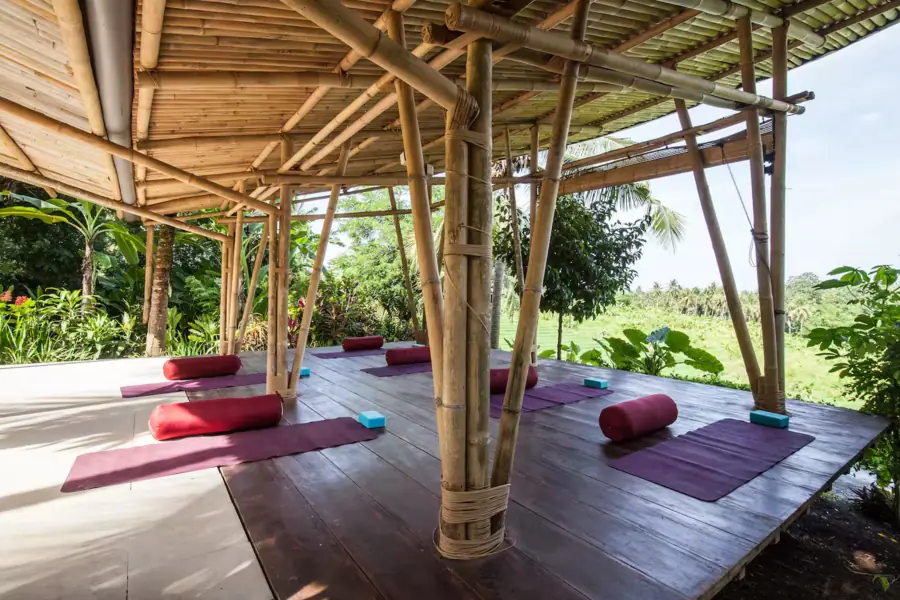 Open air yoga shala at La Balian Villa for daily yoga practice